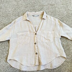 Zara Light Beige Linen Button-Up